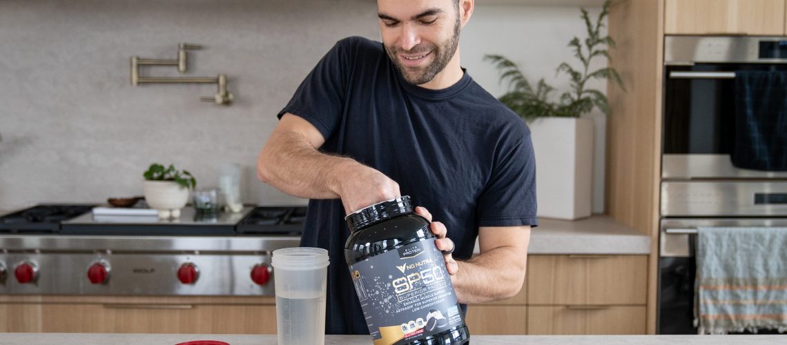 Man Scooping Protein